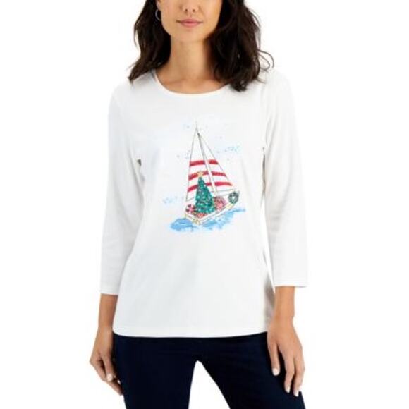 Karen Scott Christmas Sailboat Top - XL - Picture 1 of 4